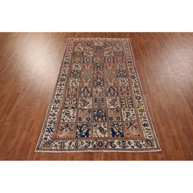 Garden Design Bakhtiari Persian Vintage Rug Hand-Knotted Wool Carpet - 5'3" x 9'9"