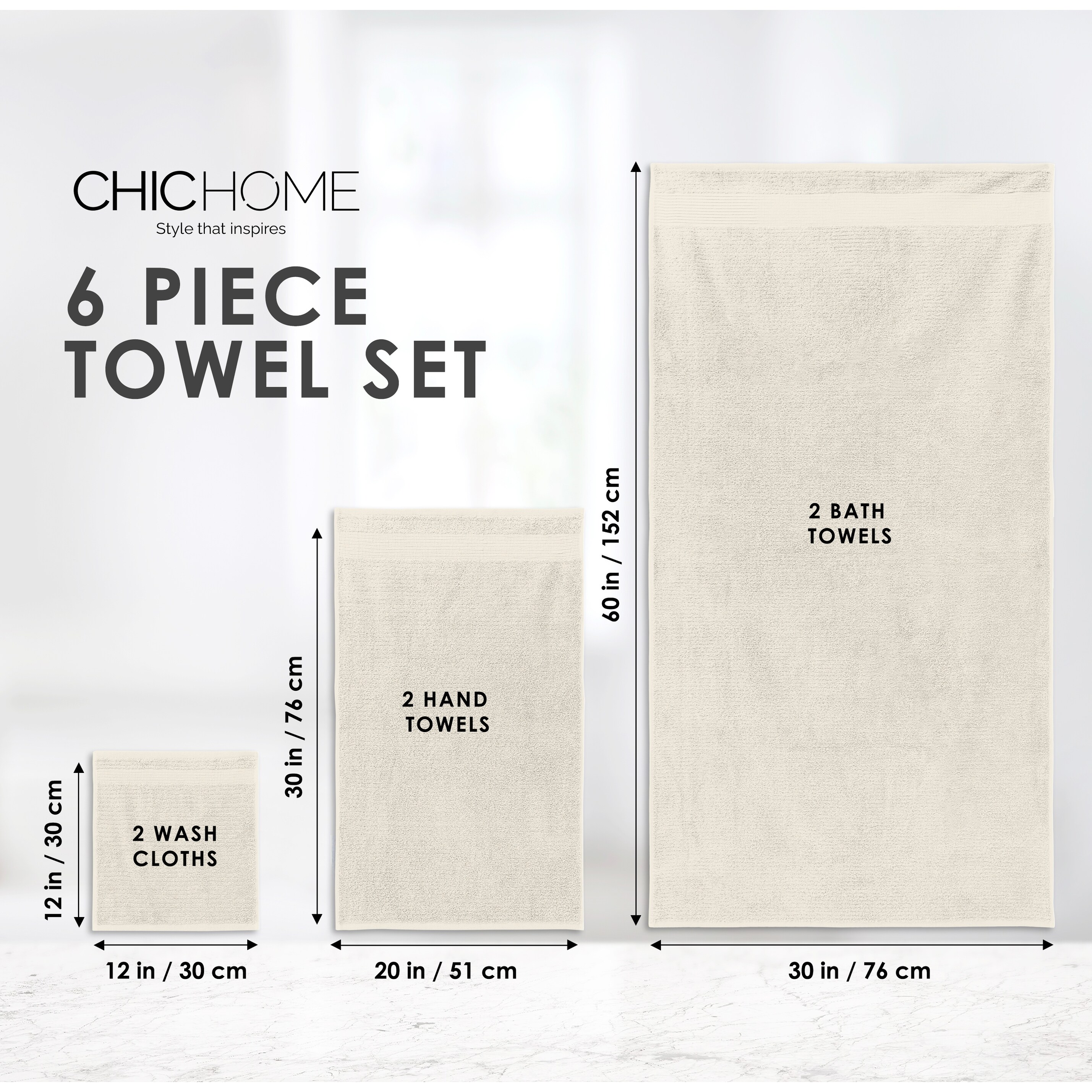 Chic Home 4-Piece Standard 100 Oeko-Tex Certified Bath Towel Set - N/A - On  Sale - Bed Bath & Beyond - 38354115