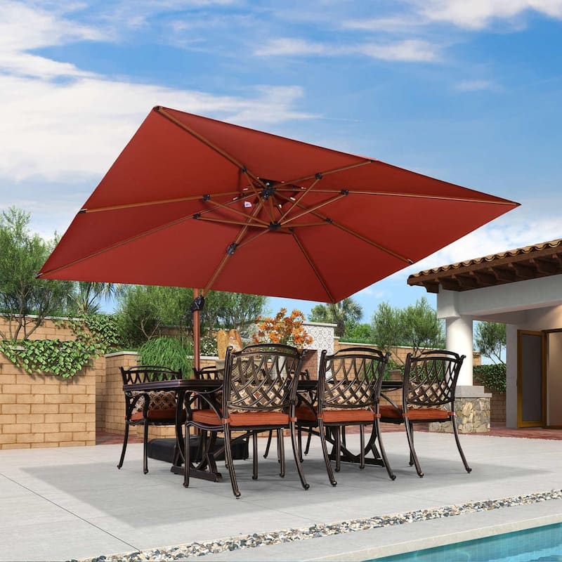 PURPLE LEAF 9 x 12ft Rectangle Wood Pattern Patio Cantilever Umbrella - Brick Red