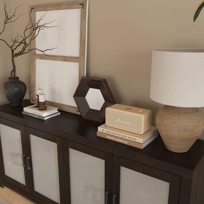 Acrylic Doors Creative White/Brown Buffet Sideboard Bookcase Accent Storage Cabinet: Elegant Storage with Rich Wood Grain Finish