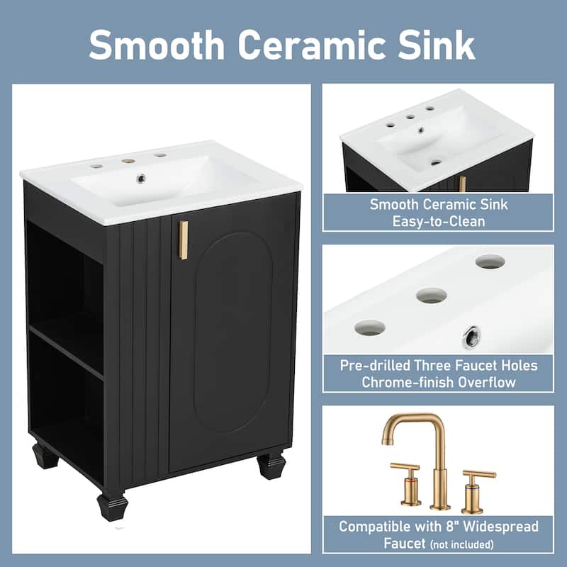 24" Bathroom Vanity with Sink, Bathroom Cabinet with Door Shelf, Side Open Storage, Solid Wood Frame,Soft Closing Door