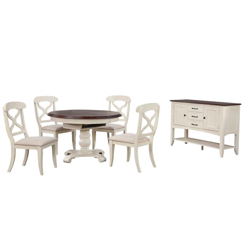 Extendable Dining Set - 6 Piece Round/Oval Table & Chairs - Art Deco Style