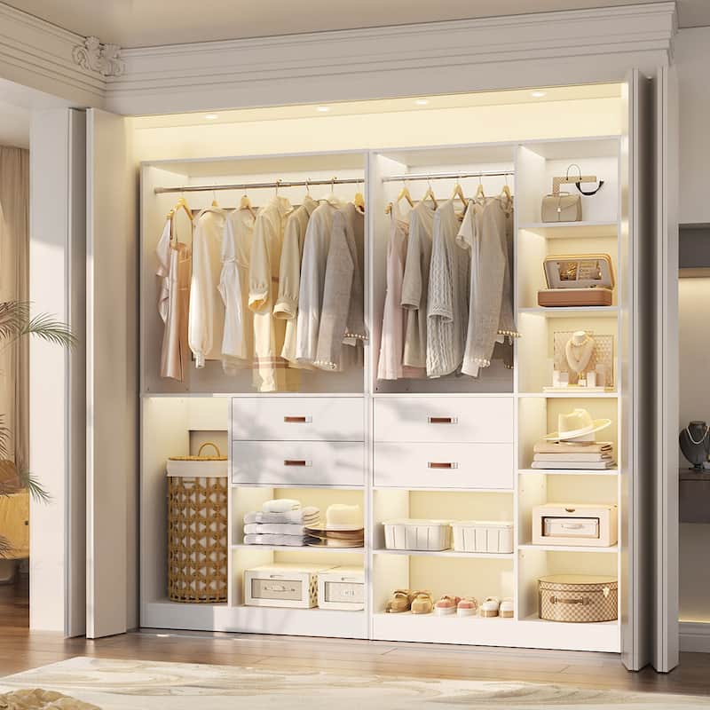 80''W Set of 2 Freestanding Closet System with Drawers, Reversible Wardrobe for Walk-in/ Reach-in Closet