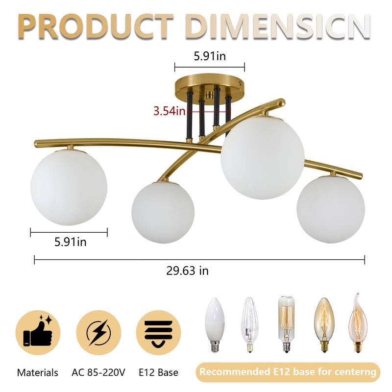 Gold Modern 4 - Light Globe Semi - Flush Ceiling Lamp - Polished Gold