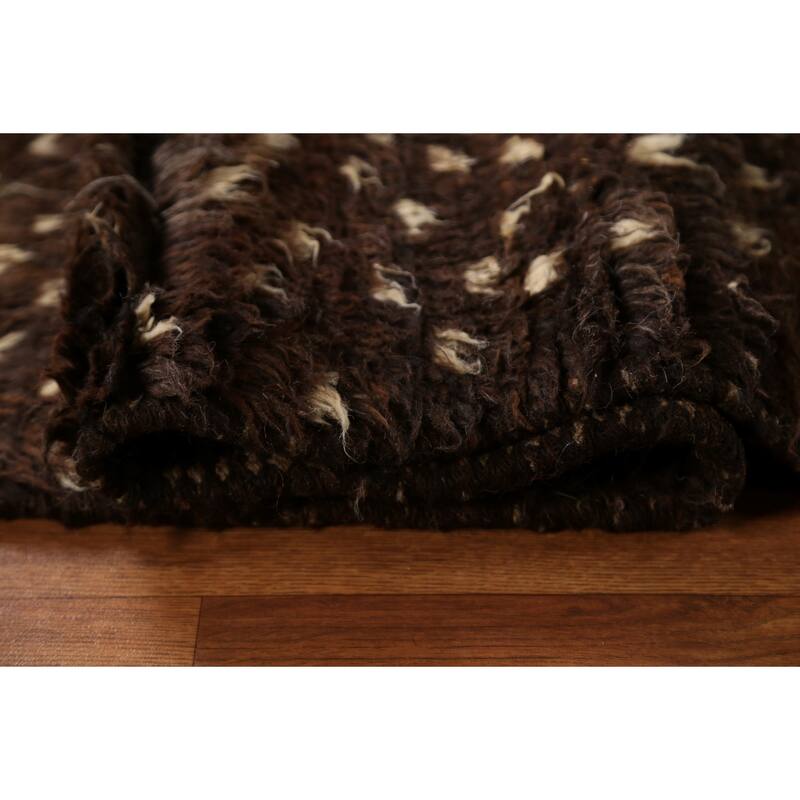 Hand Knotted Oriental 100% Wool Carpet Modern Tribal Brown Moroccan Area Rug - 9' 3'' X 6' 9''