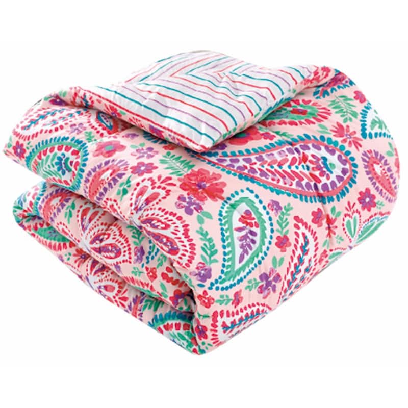Watercolor Flutter Pink Floral Comforter Set With Butterfly Throw Pillow