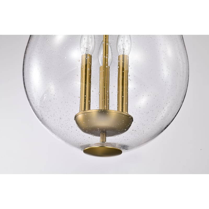 Boliver 3 Light Pendant - 14 Inches - Vintage Brass Finish - Clear Seeded Glass - Vintage Brass