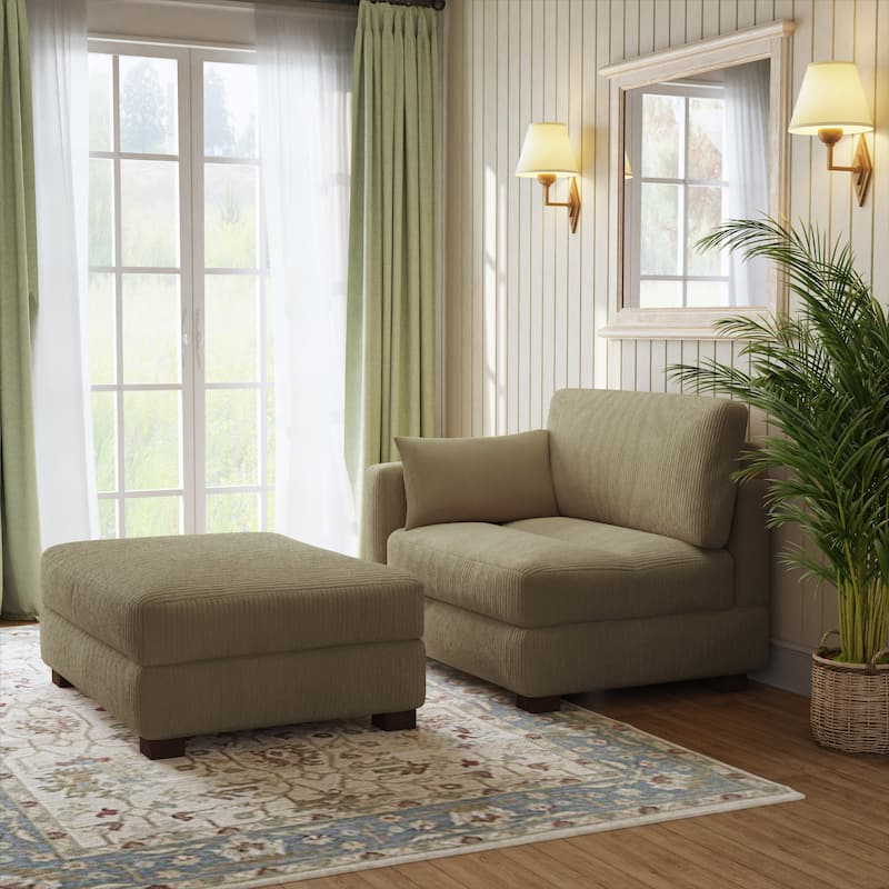 Modern Corduroy Upholstered Sectional Chaise Lounge with Ottoman