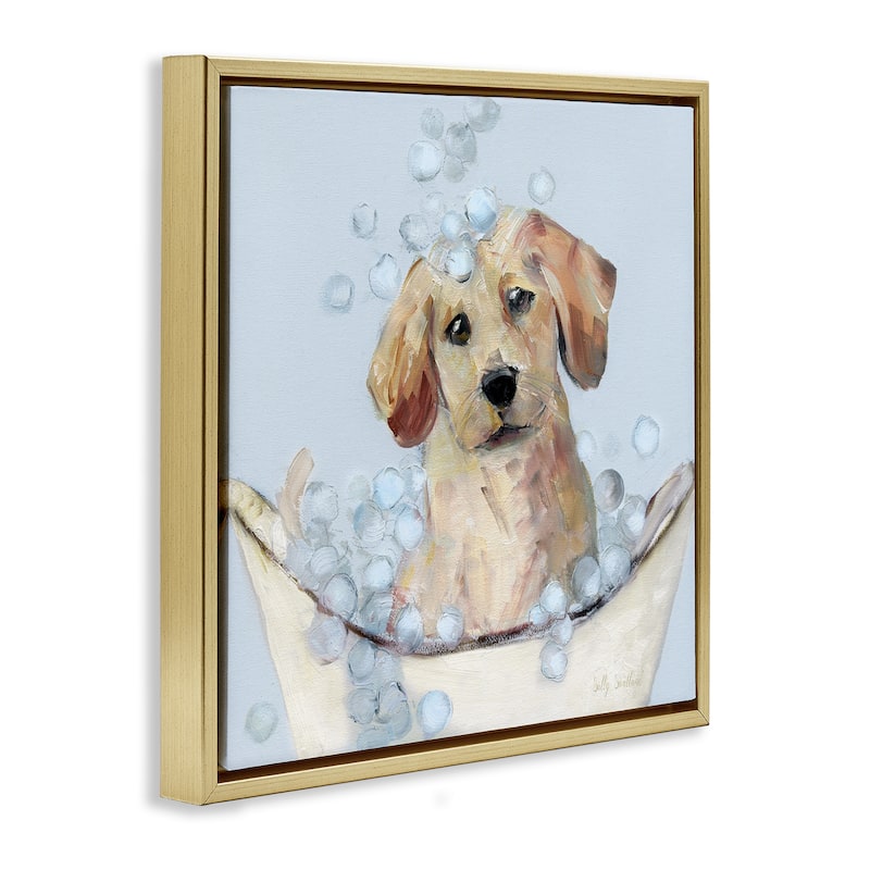 Stupell Bubble Bath Lab Puppy Framed Floater Canvas Wall Art Design By Sally Swatland