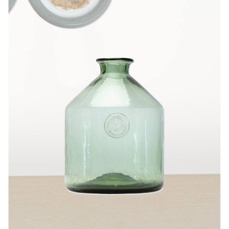 HomeRoots 9" Crystal Glass Green Round Table vase - 7