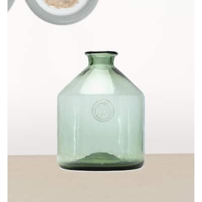 HomeRoots 9" Crystal Glass Green Round Table vase - 7