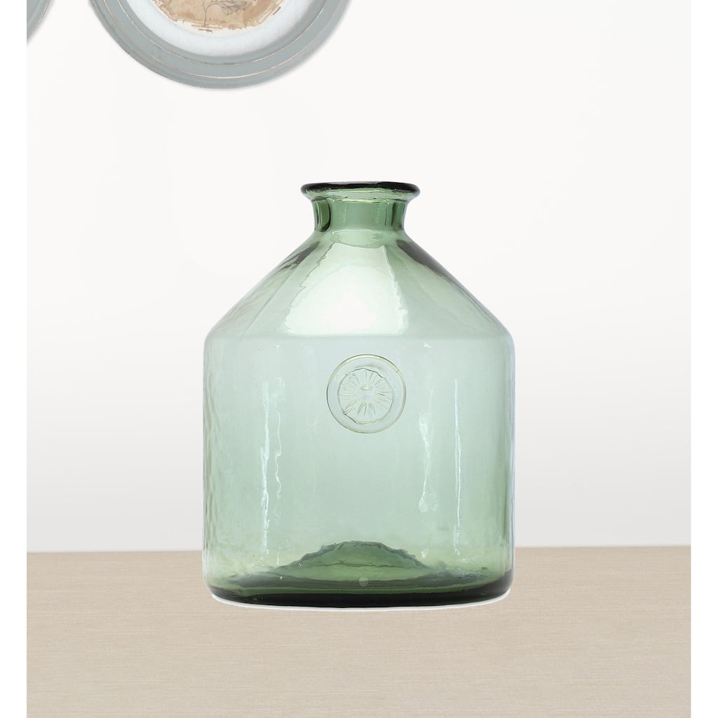 HomeRoots 9" Crystal Glass Green Round Table vase - 7
