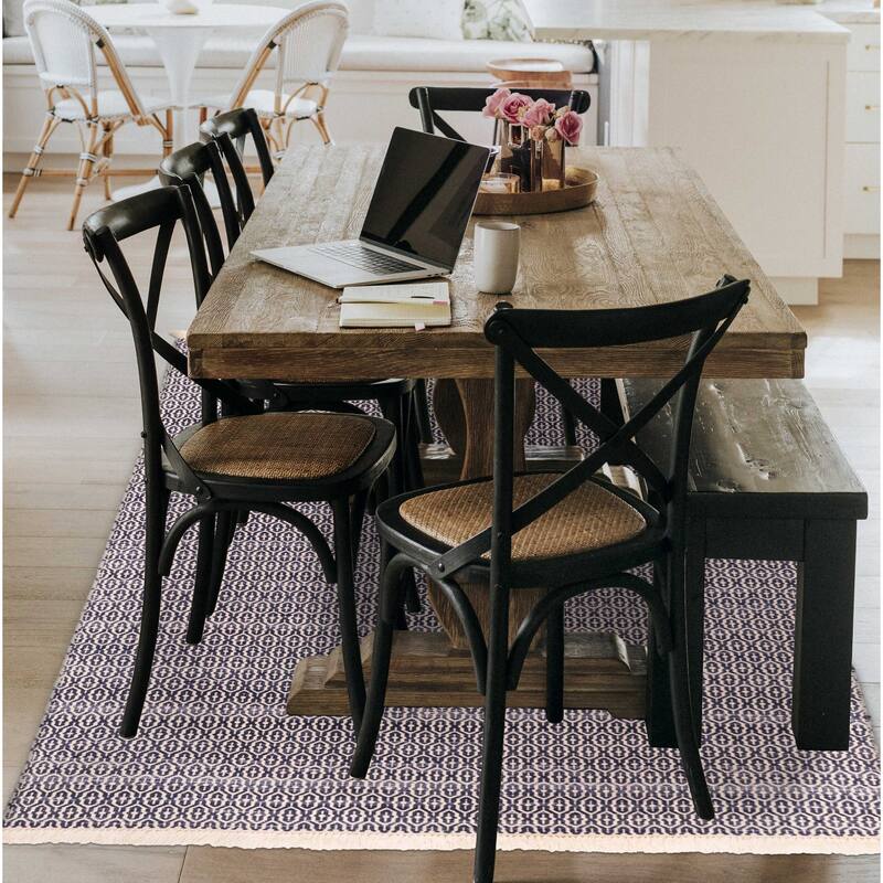 ECARPETGALLERY Flat-Weave Nevada Navy Wool Kilim - 5'1 x 7'4