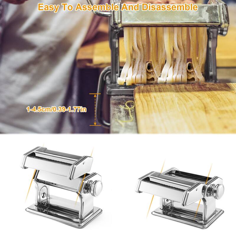Silver Stainless Steel Pasta Maker Machine with 9 Thickness Settings and Hand Crank - 8.27x7.87x5.12in