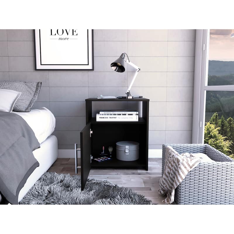 Florian 1-Shelf Nightstand Black Wengue，Suitable for bedrooms,living rooms,apartments