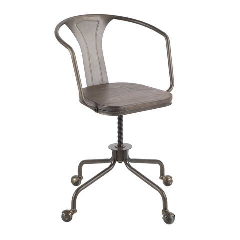 Lumisource Task Chair In Metal And Espresso Wood-Pressed Grain Bamboo - 21.5"Lx20.75"Wx26-33"H