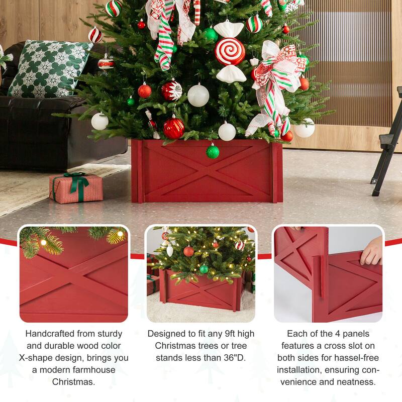 Glitzhome 22"L/26"L/32"L Handcrafted Wooden Christmas Tree Collars