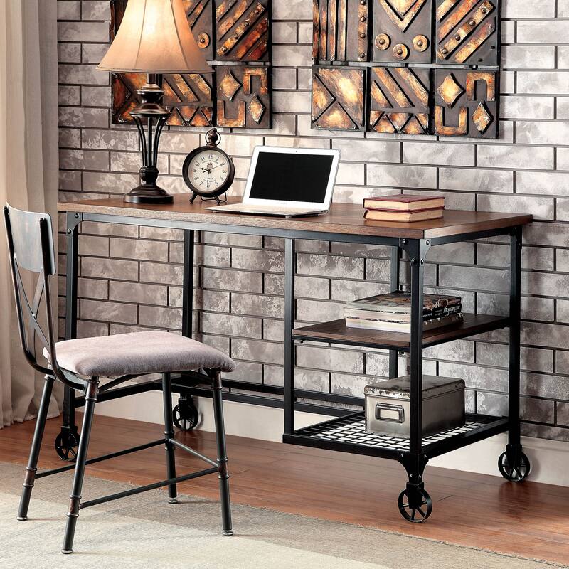 Ursa Industrial Oak 48-inch Metal Computer Desk by Furniture of America - Antique Black