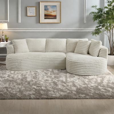 120.9" Corduroy Curved L-Shape Sectional Sofa with right recliner and Sleeper Function,No Assembly Required