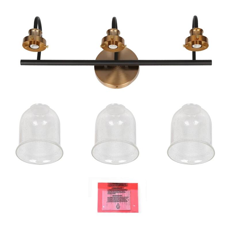 Mid-Century Modern Black Gold 2/3/4-Light Bathroom Vanity Light Seeded Glass Wall Sconces