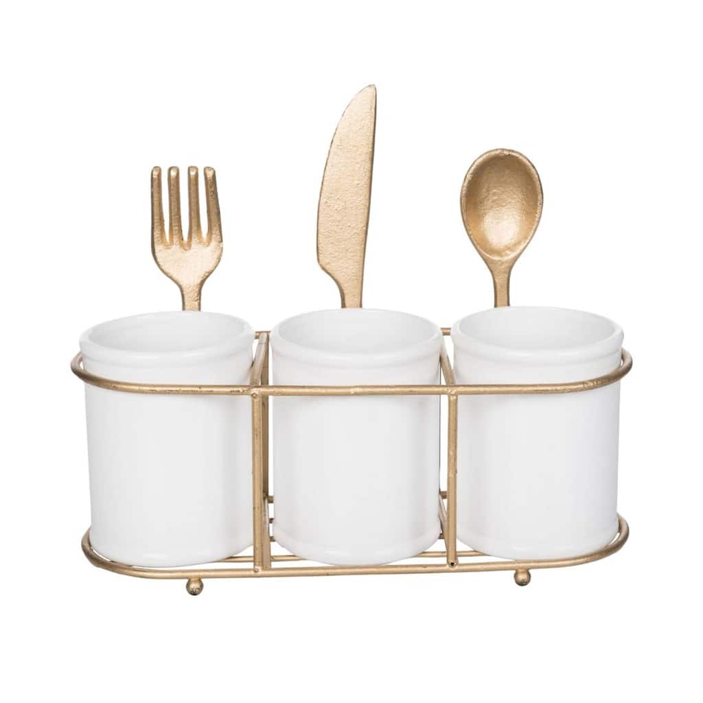 Transpac Ceramic/Iron Gold Utensil Holder Home Decorations Spring