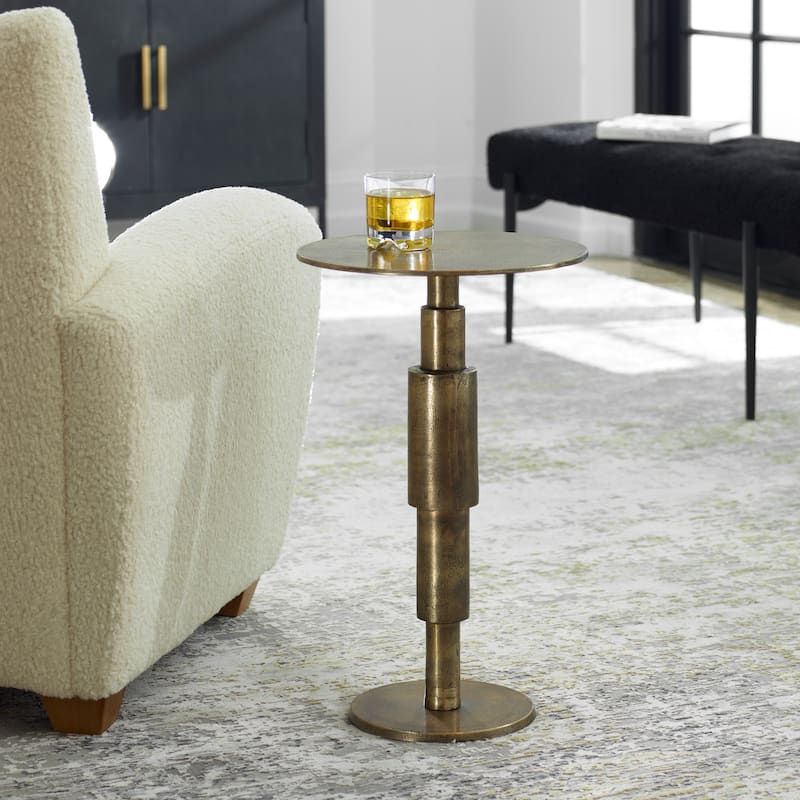 Round Top with Stacked Column Accent Table - 22.5" - Gold