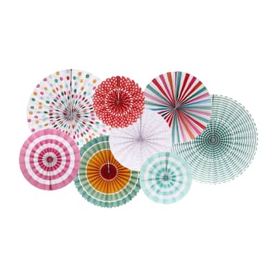 Hanging Paper Fans Set Paper Decorations for Party Flower Color 8pcs - Flower Color