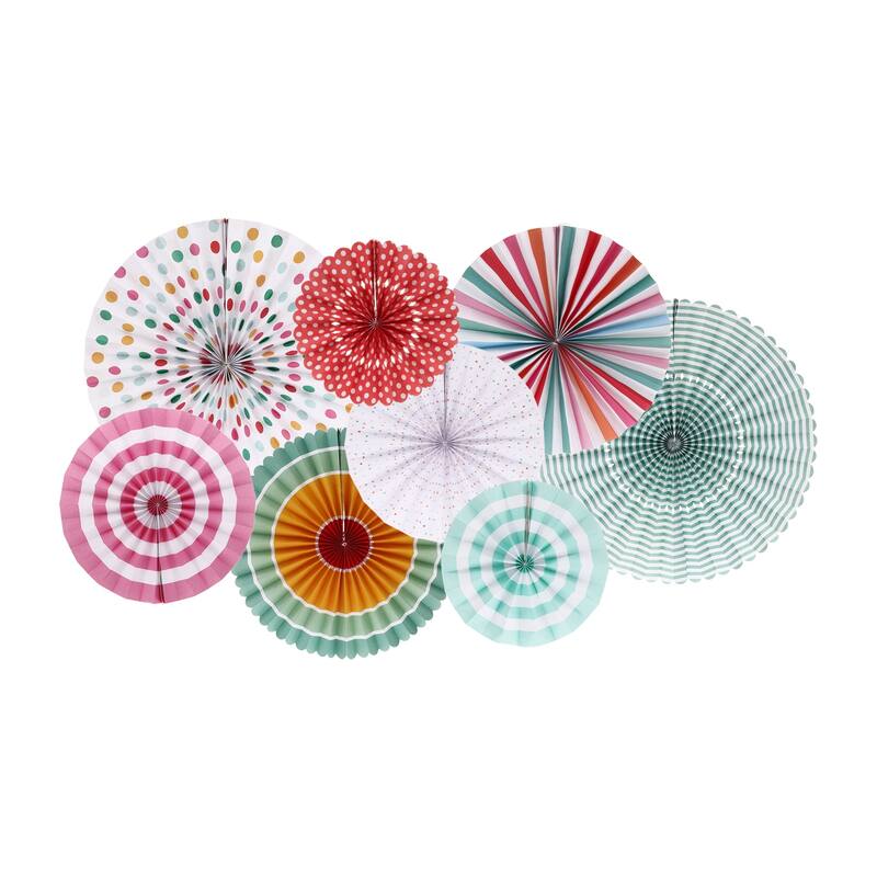 Hanging Paper Fans Set Paper Decorations for Party Flower Color 8pcs - Flower Color
