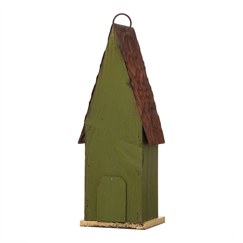 Glitzhome 13"H Retro Wooden Distressed Garden Birdhouse - 4.5"L x 4.25"W x 13.25"H