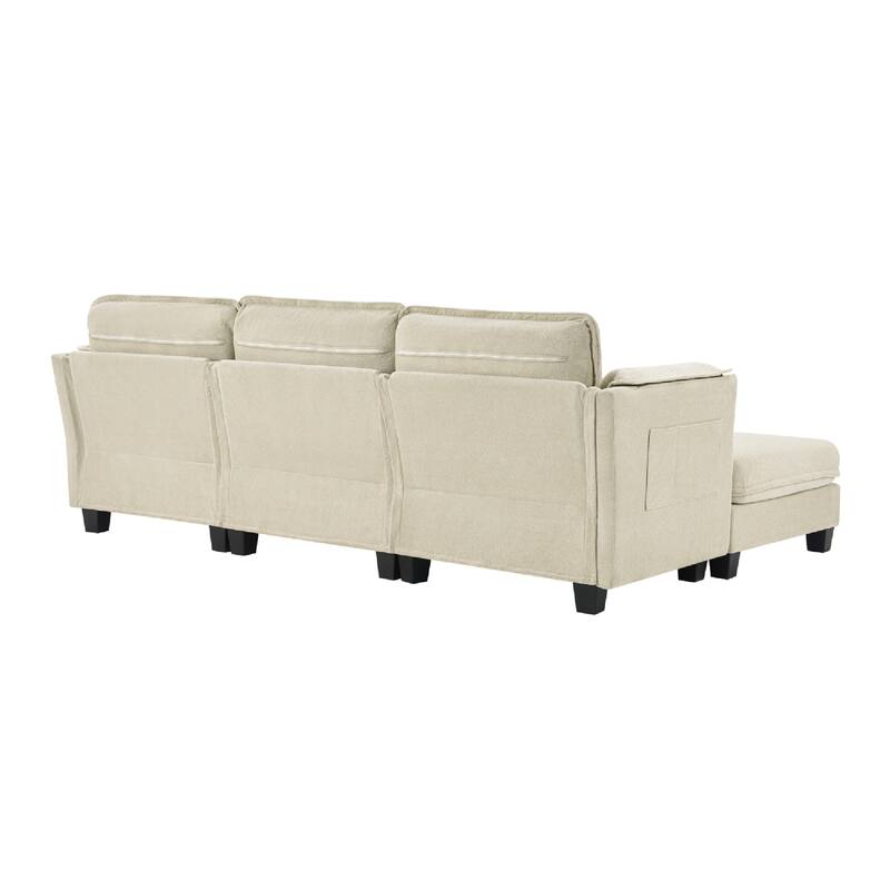 93" L-Shaped Sofa With Cotton-Linen Brushed Fabric, Detachable Storage Armrest Cushion, 3-Seater For Living Room