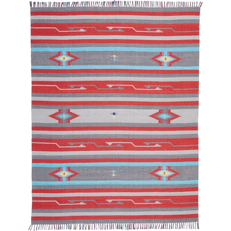 Fupa Southwestern Woven Low Pile with Fringe Area Rug By HomeRoots - 120' X '96' X '0.25