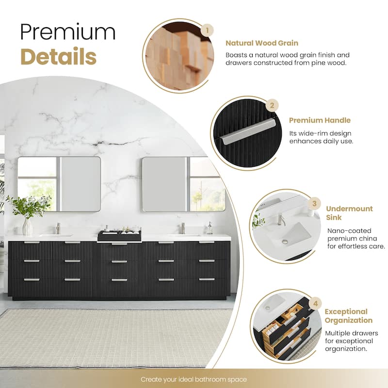 Santarem Double Vanity with Pure White Quartz Stone Top without Mirror