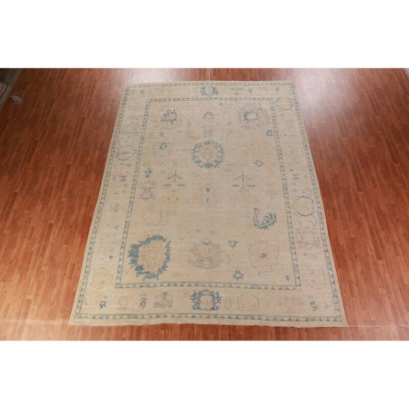 Hand Knotted Oriental 100% Wool Carpet Transitional All-Over Beige & Ivories Oushak Area Rug - 13' 5'' X 10' 1''
