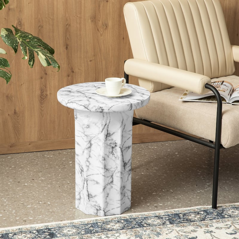 Glitzhome 20.75"H Modern MGO Faux Marble Side Table