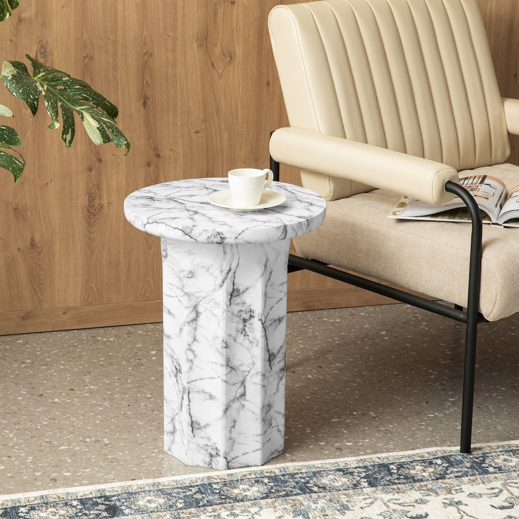 Glitzhome 20.75"H Modern MGO Faux Marble Side Table