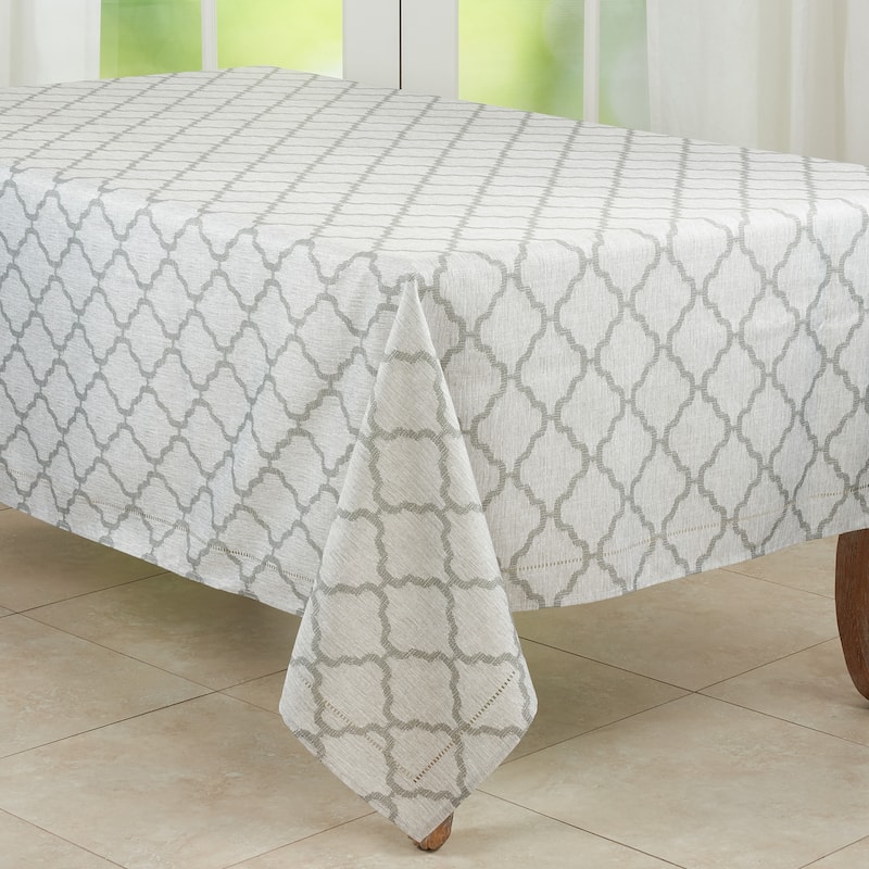 Tablecloth With Laser-Cut Hemstitch Design - 65"x140" - Grey