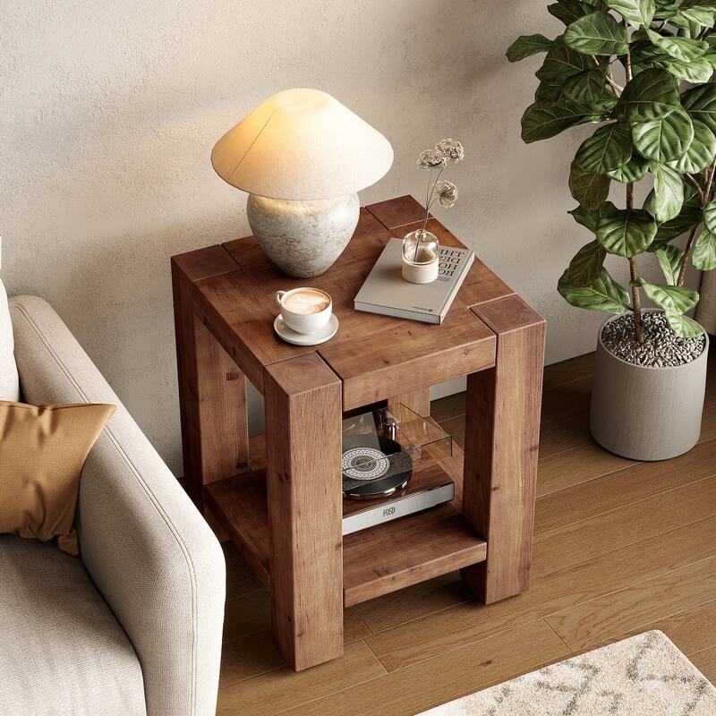 2-Tier Solid Wood End Table