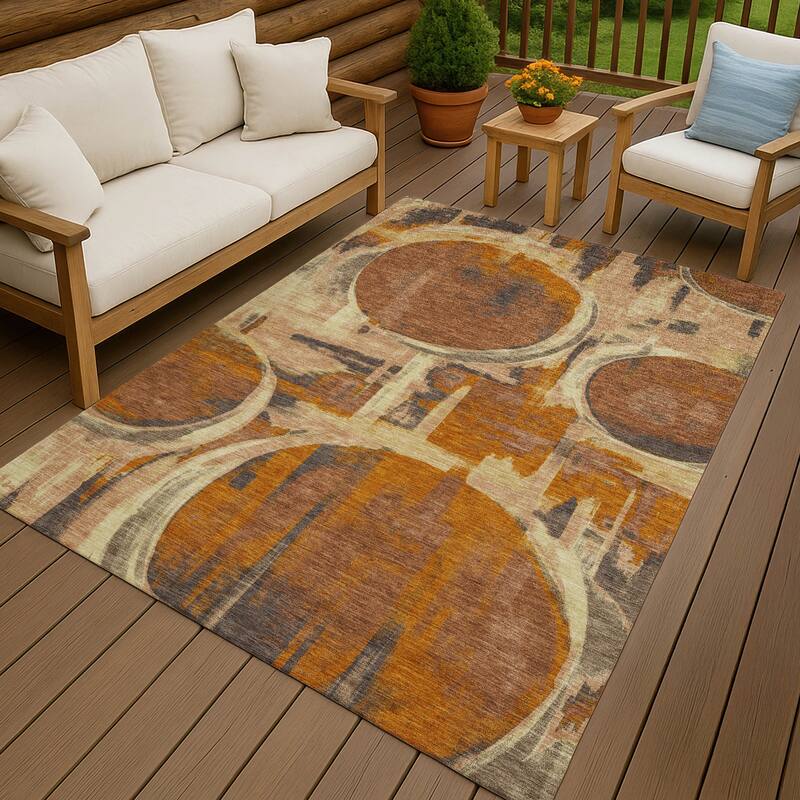 Machine Washable Indoor/ Outdoor Modern Erie Chantille Rug - Paprika - 5' x 7'6"