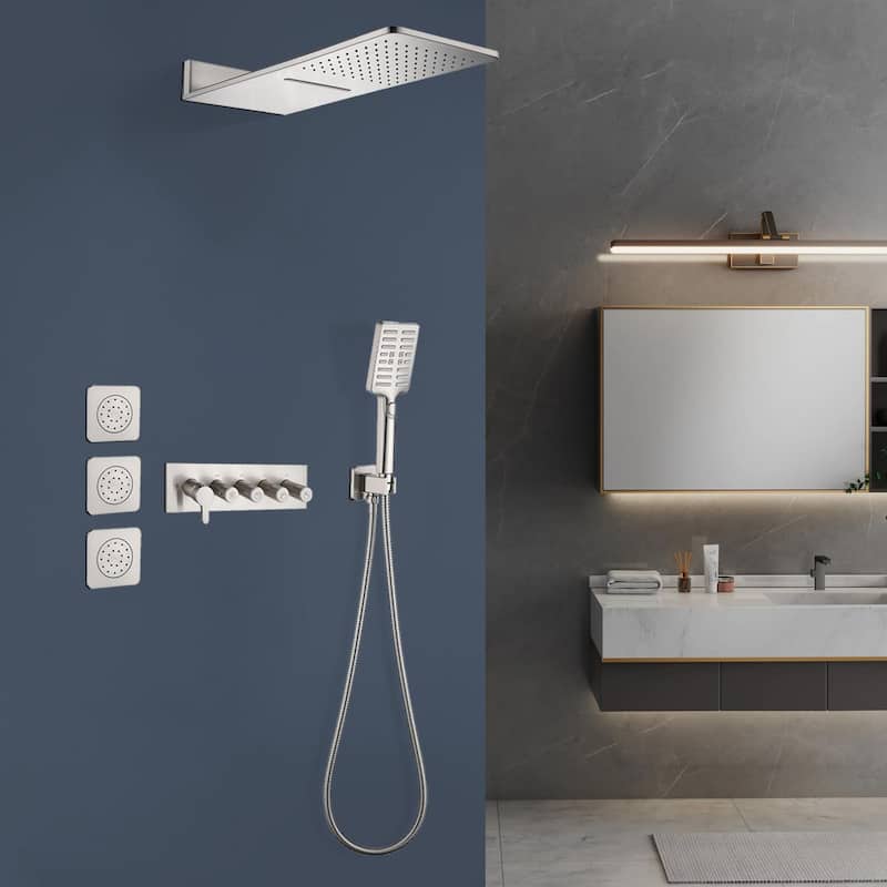 Topcraft wall-mounted rainfall shower system with 3 body jets and hand shower