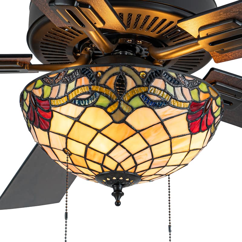 Mara River of Goods 5-blade 52-inch Tiffany-Style Indoor Stained Glass Ceiling Fan with Shade and Remote Control