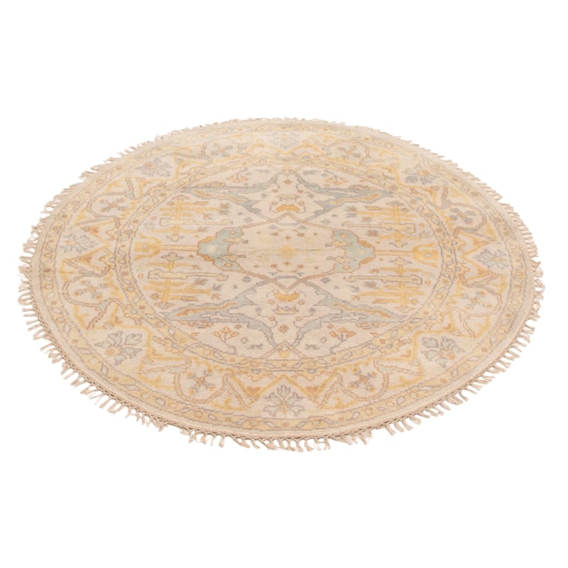ECARPETGALLERY Hand-knotted Royal Oushak Ivory Wool Rug - 4'9 x 4'9