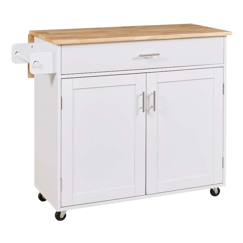 Rolling Kitchen Island with Storage,Kitchen Cart with Rubber Wood Top,Spacious Drawer with Divider and Internal Storage Rack