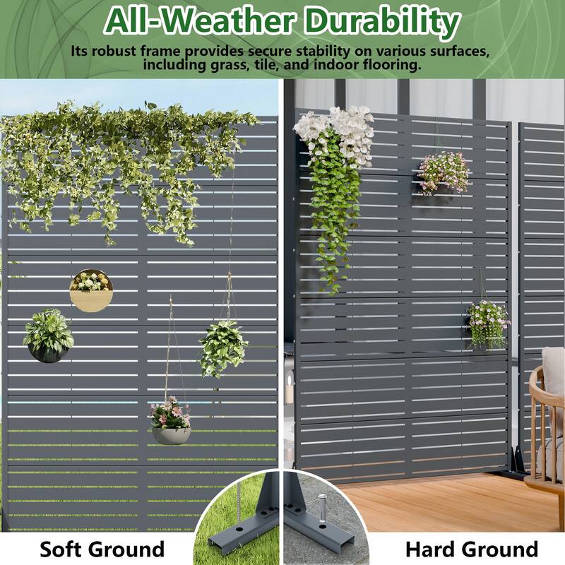 Outdoor Privacy Screen with Stand for Patio Garden Metal Fence Set of 2