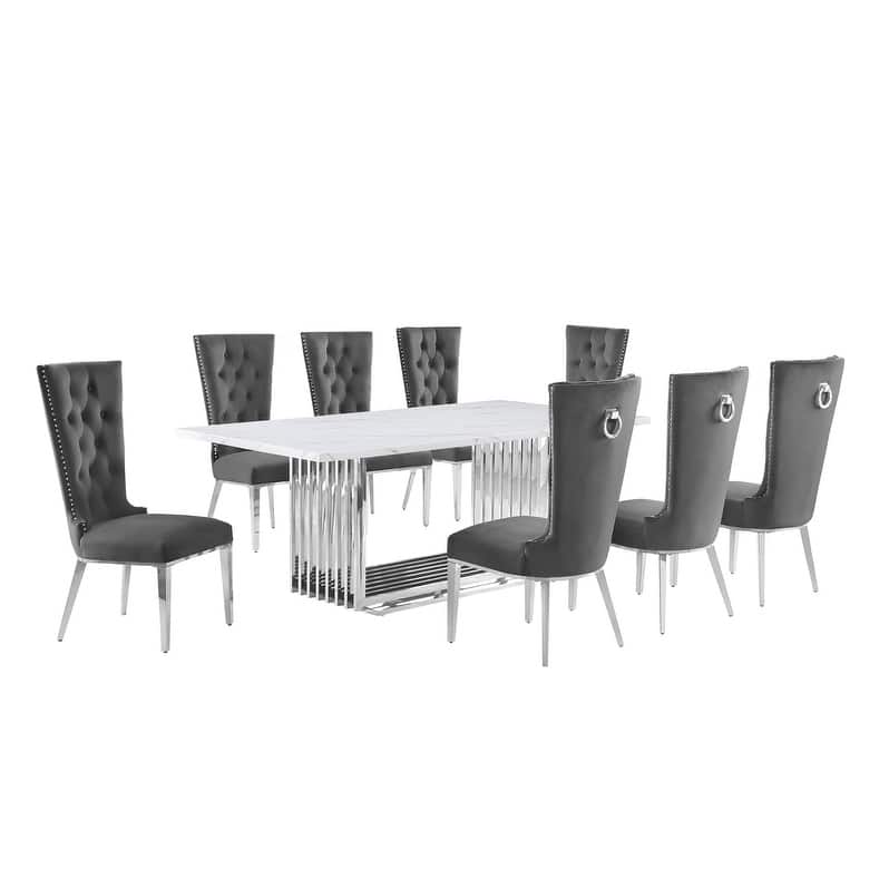Best Quality Furniture D312/3-SC330-7 Dining Set with 79" White Marble Top
