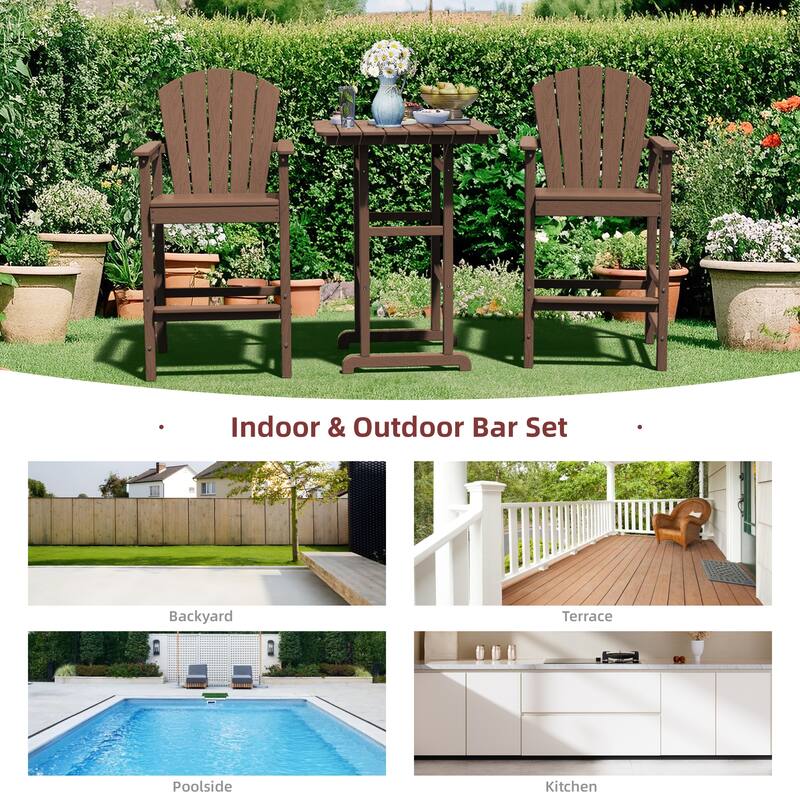 3-Piece HDPE Outdoor Patio Bar Table and Chiar Set, 2 Bar Stools & A Bar Table