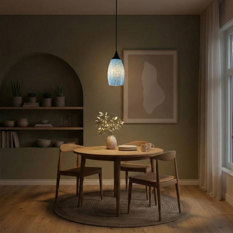Modern Matte Black 1 Light Pendant with Blue Art Glass for Kitchen Island Dining Room