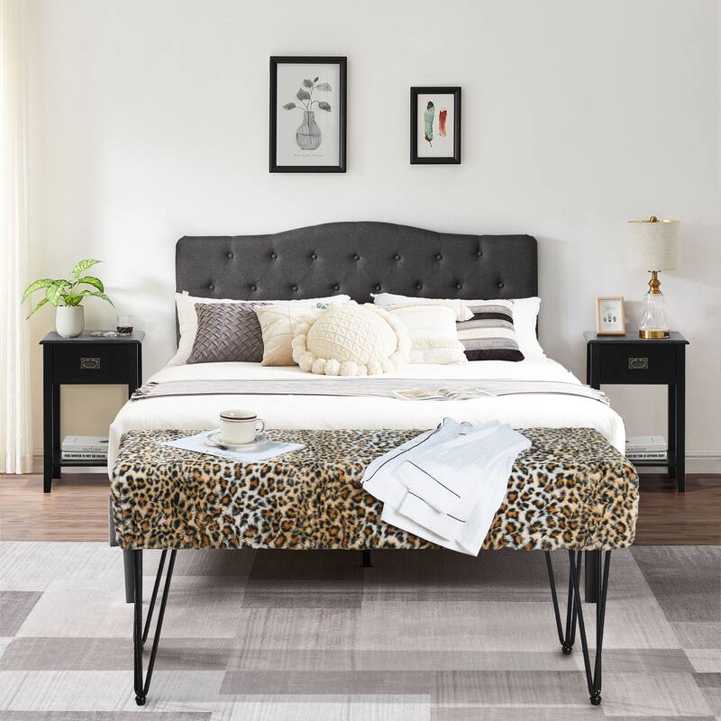 Home Soft Things Animal Pattern Ottoman Bench with Black Metal Legs - 46"x16"x22" - Brown