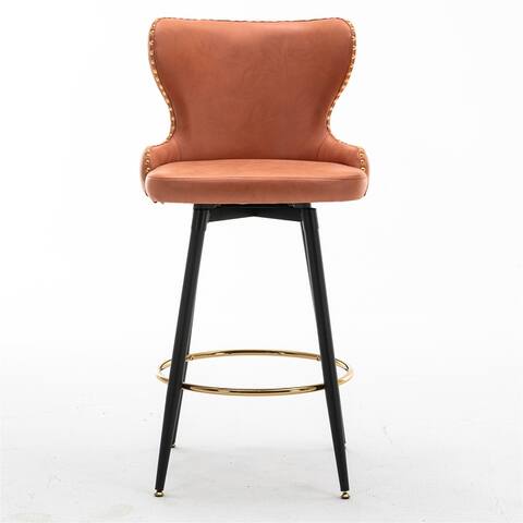 Set of 2 Modern Leathaire Fabric bar chairs with Metal Legs
