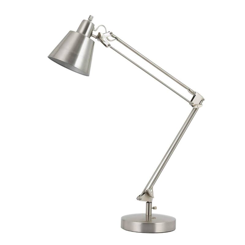 27" Nickel Table Lamp with Swivel Arm and Cone Shade and Dimmable Task for Office or Bedroom - 27" H x 7" W x 23.5" D