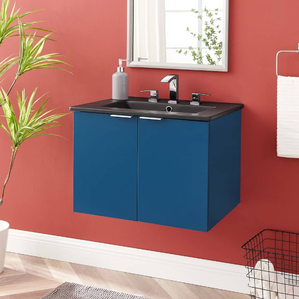 Modway Maybelle 24" Wall-mount Bathroom Vanity in Navy Black - Navy Black